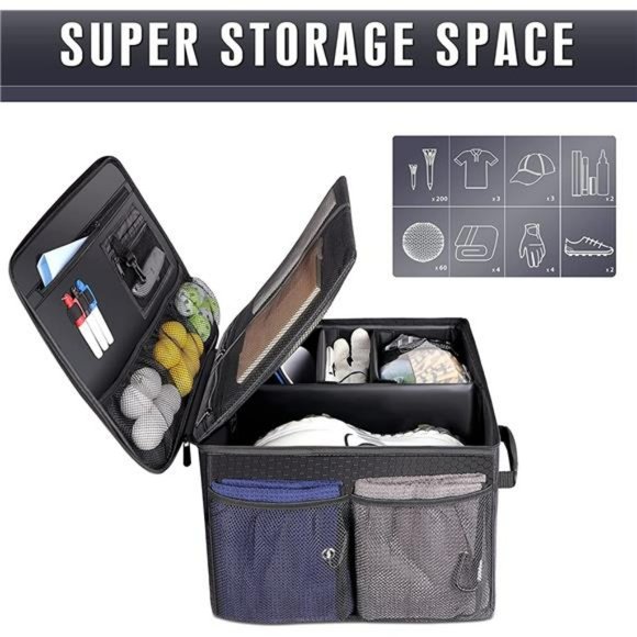 Golf Trunk Organizer Storage-Portable and Foldable Golf Storage Locker (Black) - Picture 3 of 7